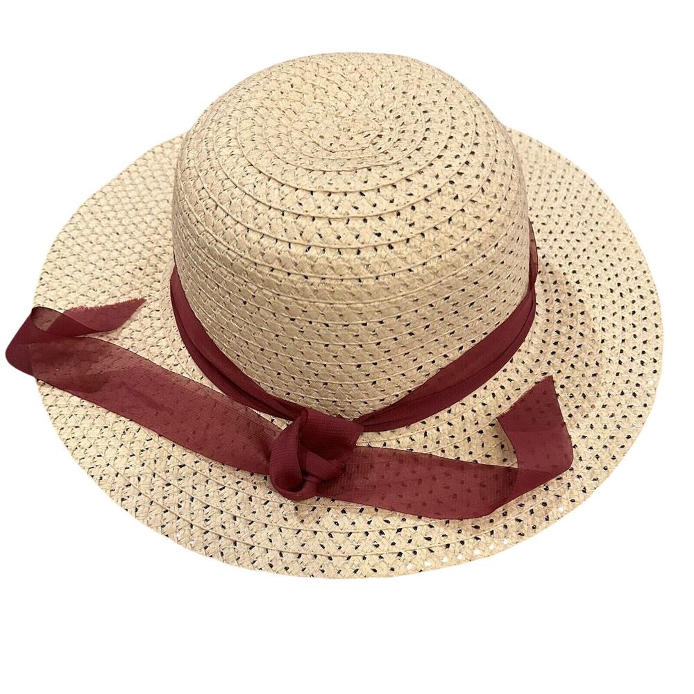 Straw Hat with Red Ribbon 21" circumference
